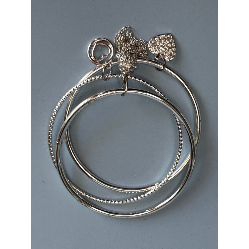Liz Claiborne Silver-Tone Bangle Bracelet Set With Rhinestone Heart Charm - Picture 5 of 5
